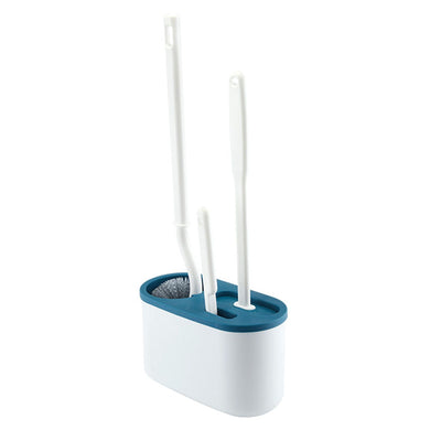 4 Pieces Toilet Bowl Brush Set Punch Free Wall Mounted Toilet Brush Holder with 3 Brush for Bathroom Blue