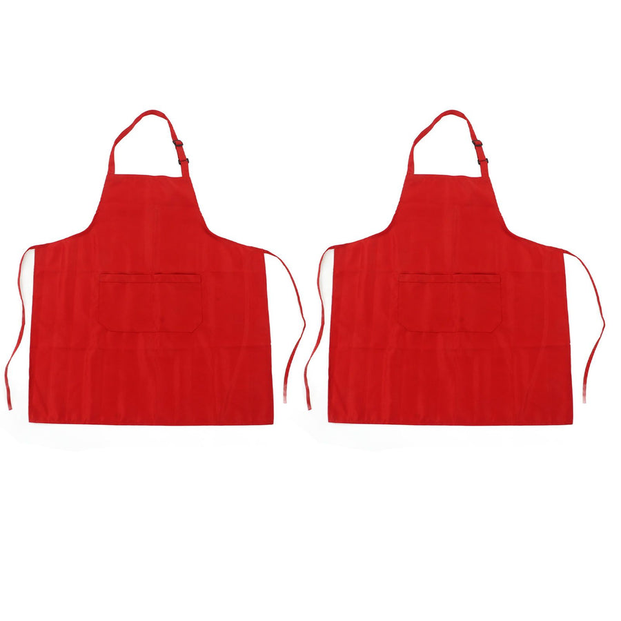 Cooking Apron Waterproof Adjustable Neck Strap Breathable Soft Kitchen Bib Apron with Pocket for Barbecue Baking 2pcs Red