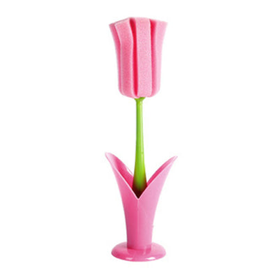 2PCS Sponge Cleaning Brush Long Handle Grip Cup Brush for Coffee Mugs Winebottle Baby Bottles Pink