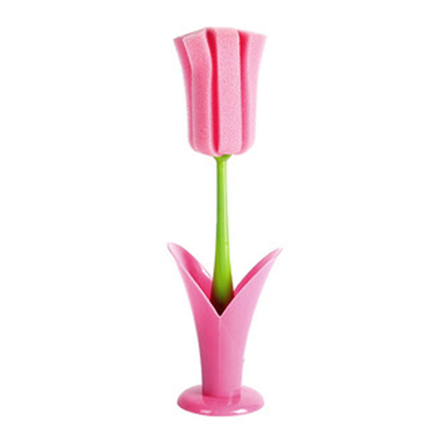 2PCS Sponge Cleaning Brush Long Handle Grip Cup Brush for Coffee Mugs Winebottle Baby Bottles Pink