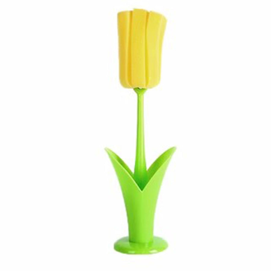 2PCS Sponge Cleaning Brush Long Handle Grip Cup Brush for Coffee Mugs Winebottle Baby Bottles Yellow