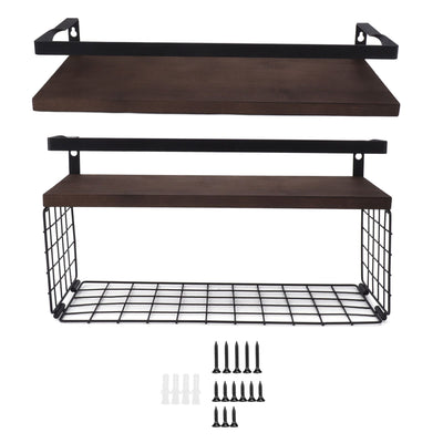 2 Set Wall Mounted Storage Shelves Bathroom Metal Wire Rustic Floating Shelf for Kitchen Office