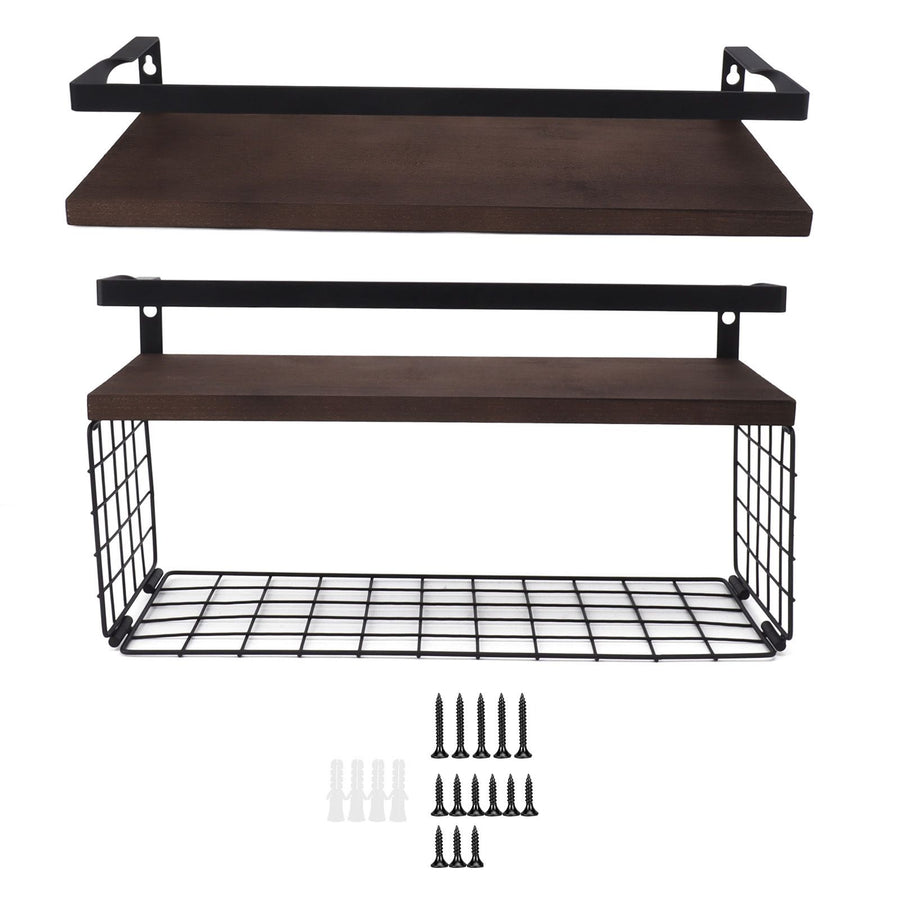 2 Set Wall Mounted Storage Shelves Bathroom Metal Wire Rustic Floating Shelf for Kitchen Office