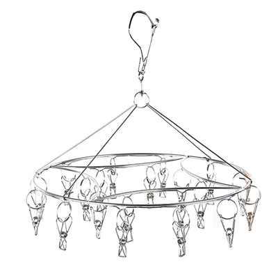 Clothes Drying Hanger Stainless Steel Multi Clip Laundry Drip Hanging Rack for Underwear Socks Hat Round