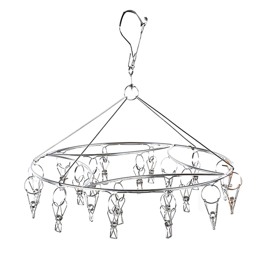 Clothes Drying Hanger Stainless Steel Multi Clip Laundry Drip Hanging Rack for Underwear Socks Hat Round