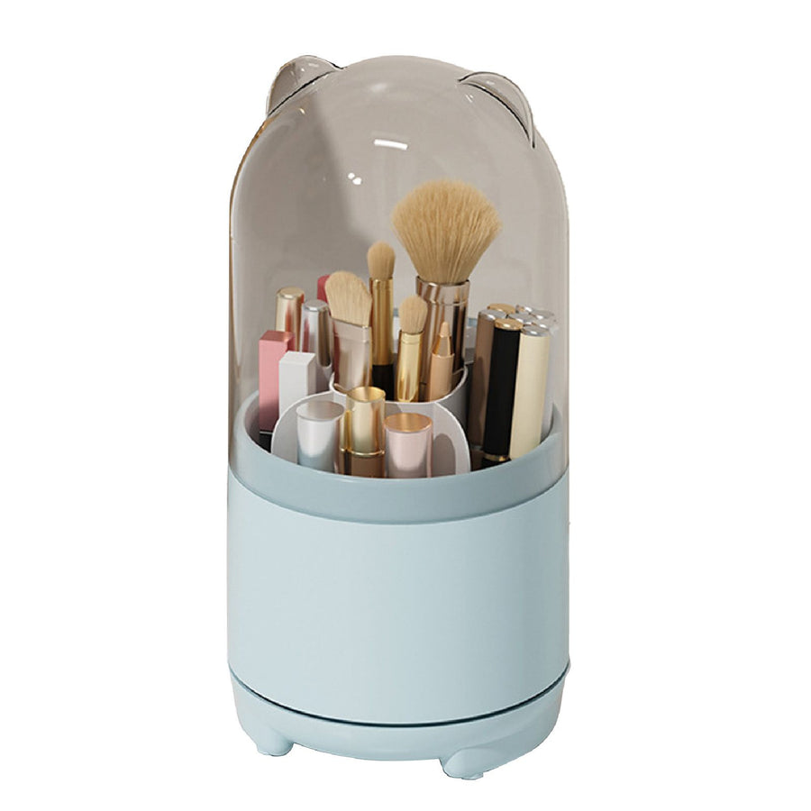 Makeup Brush Storage Container 360 Degree Rotating Dust Prevention Transparent Lid Large Capacity Makeup Brush Holder Blue