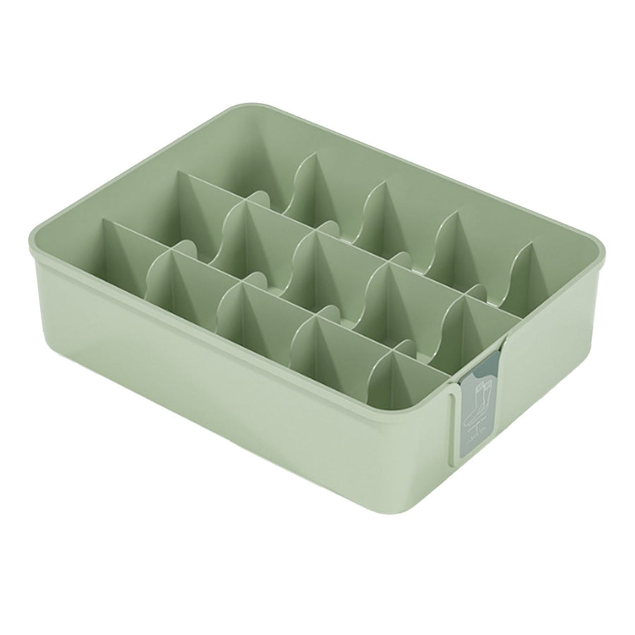 Sock Underwear Organizer Divider Plastic 15 Cell Closet Drawer Storage Box for Panty Ornament Ties Green