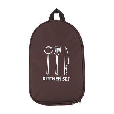 Camping Utensil Bag Canvas Cookware Knife Storage Bag Portable Tools Travel Bag for Outdoor BBQ Brown