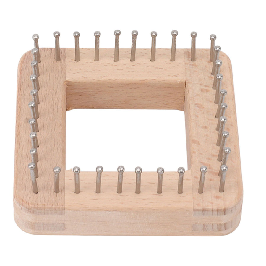 Mini Square Knitting Tool with Hooks Wooden Crochet Board for Weaving Mat Hairband Blanket Sock 10x10cm