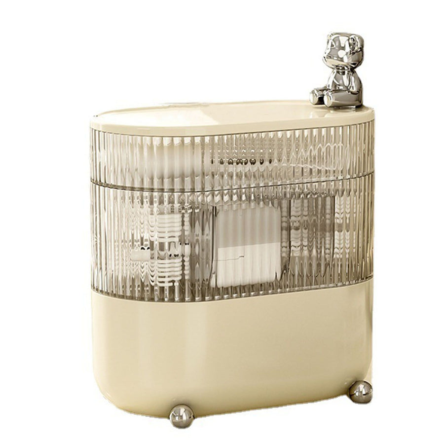 Desktop Storage Box 3 Tier Rotating Divided Organizer for Jewelry Data Cable Cosmetic Cream White