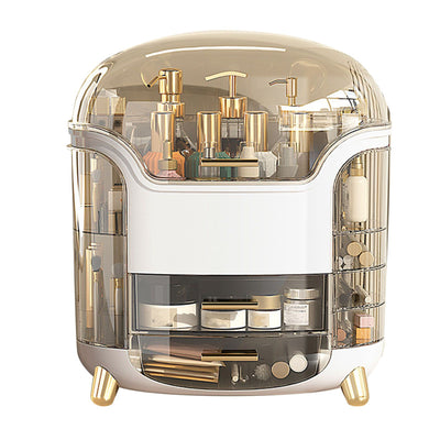 Cosmetic Box Large Capacity Compartment Storage Rotatable Waterproof Transparent Vertical Makeup Organizer White