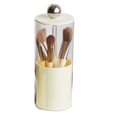 Makeup Brush Holder Organizer with Lid Liftable Dustproof Makeup Brushes Container for Vanity Desktop Countertop Nordic Style Milky White Cover