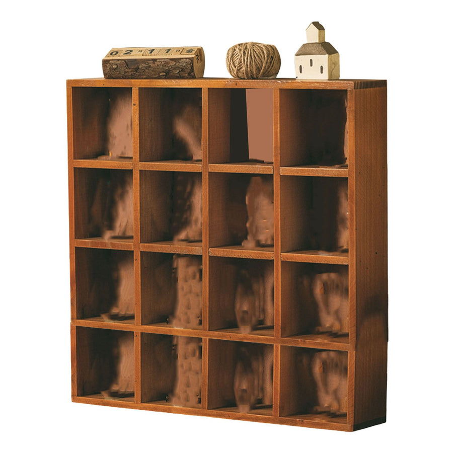 Wall Mounted Figures Display Shelves Rack Retro Wooden Figures Display Case for Home Bedroom 16 Grids
