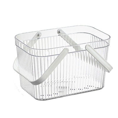 Bath Organizer Basket Stylish Clear Stripe Large Capacity Shower Storage Organizer with Handle for Bathroom White