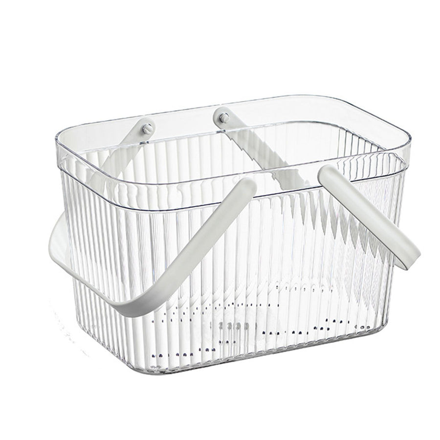 Bath Organizer Basket Stylish Clear Stripe Large Capacity Shower Storage Organizer with Handle for Bathroom White