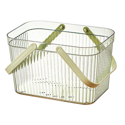 Bath Organizer Basket Stylish Clear Stripe Large Capacity Shower Storage Organizer with Handle for Bathroom Green
