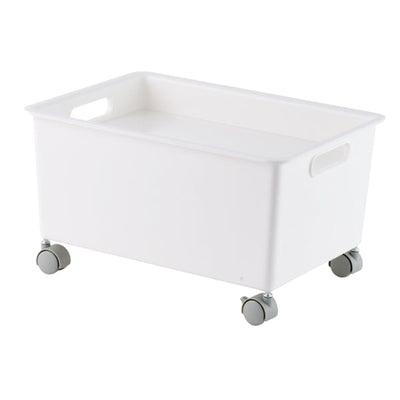 Storage Basket Roller Basket Premium PP Sturdy Portable Movable Easy Storage Large Capacity Organizer Box for Books Clothes Shoes White