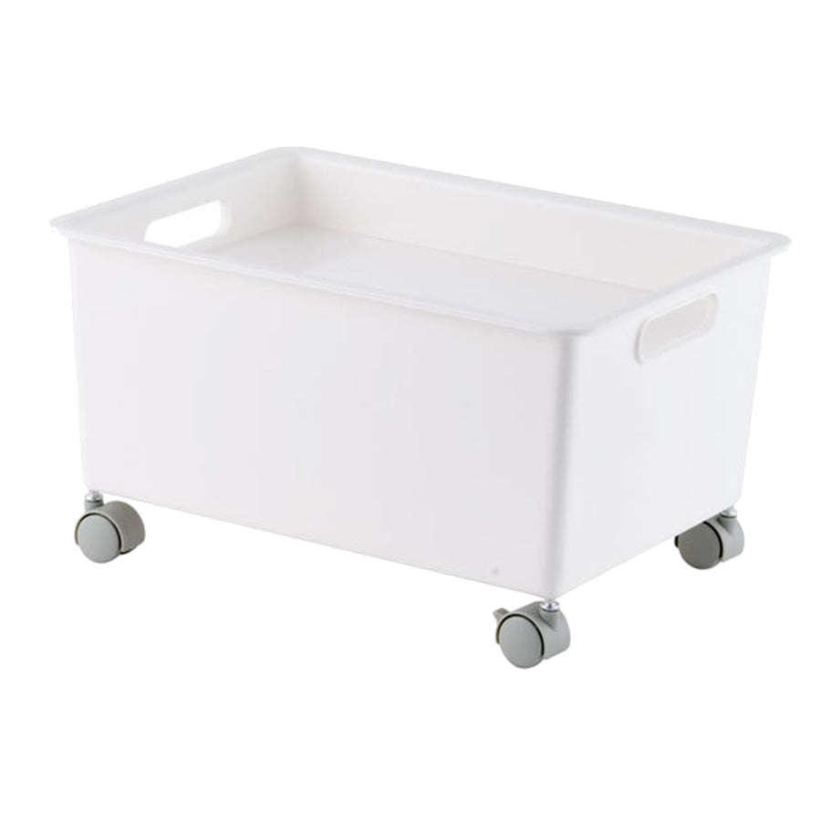 Storage Basket Roller Basket Premium PP Sturdy Portable Movable Easy Storage Large Capacity Organizer Box for Books Clothes Shoes White