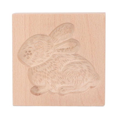 Wooden Cookie Mould Beechwood Reusable Washable Biscuit Press Stamp Mold for Kitchen Baking Rabbit