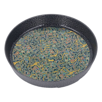 Small Tea Tray Complex Pattern Round Alloy Decorative Tea Serving Tray for Home Patio Porch Deck Green