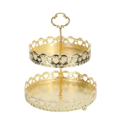 Double Layer Pastry Tray Decorative Copper Gold Biscuits Dessert Display Plate for Wedding Hollowed Out Love Heart