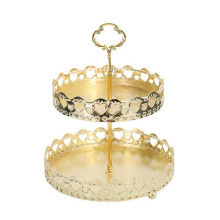 Double Layer Pastry Tray Decorative Copper Gold Biscuits Dessert Display Plate for Wedding Hollowed Out Love Heart