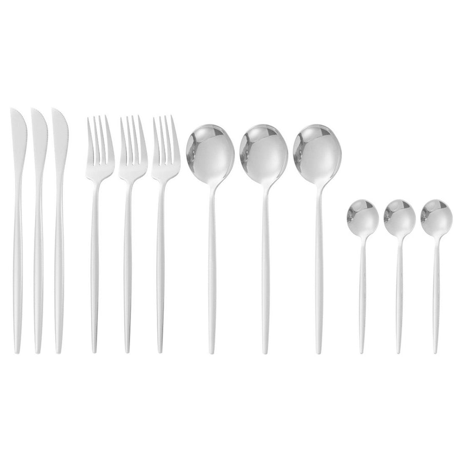 12Pcs Tableware Set Spoons Knives Forks Glossy 410 Stainless Steel Cutlery Set for Home Restaurant Silver