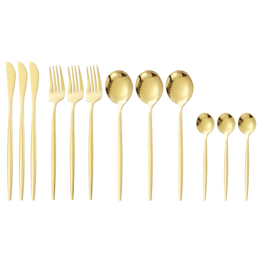 12Pcs Tableware Set Spoons Knives Forks Glossy 410 Stainless Steel Cutlery Set for Home Restaurant Gold