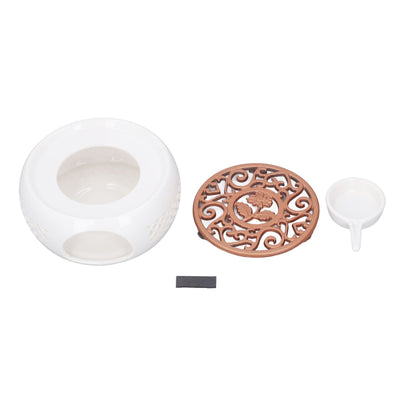 Ceramic Teapot Warmer Hollowed Pad Concave Bottom Practical Multifunction Teapot Heater for Family Office Cafe