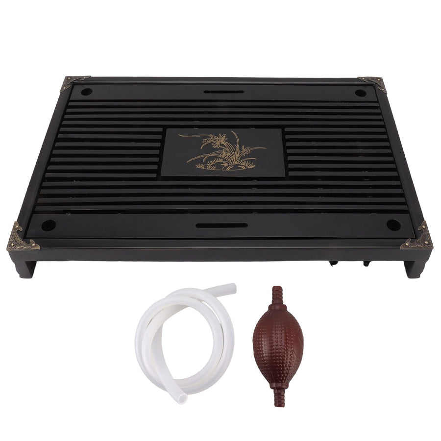 Gongfu Tea Tray Water Storage Drainage Home Decoration Ornament Serving Tray for Office Black