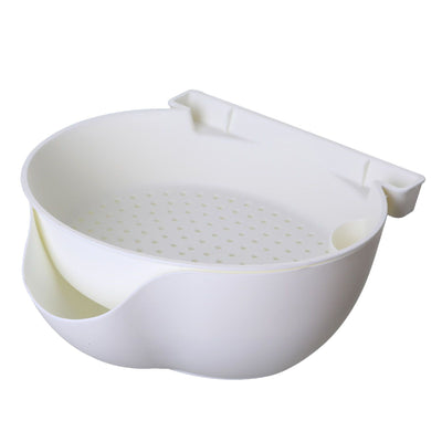 Strainer Bowl 2 Layer Fruit Colander Basket Plastic with Phone Bracket for Kitchen Food White
