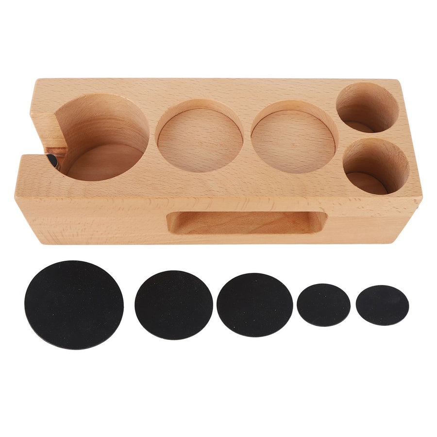 Wood Coffee Filter Tamper Holder Wooden Coffee Tamper Mat Stand for Home Cafe Restaurant Hotel Office 58mm 5 Hole
