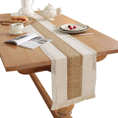 Rustic Table Runner Macrame Table Runner Cotton Desk Decoration for Holiday Party Farmhouse Wedding 180x30cm Coffee Color