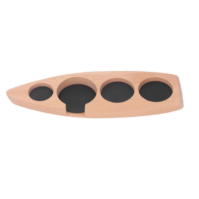 Coffee Tamper Holder Boat Shape 4 Slots Anti Slip Stable Wooden Coffee Tamping Station 53mm/2.1in