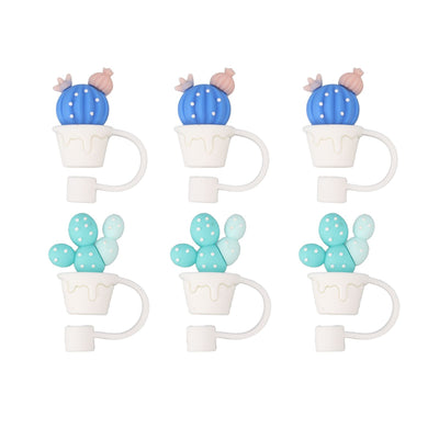 6Pcs Straw Cover Cap Cute Cartoon Reusable Silicone Toppers Drinking Tips Lids Plugs Type A