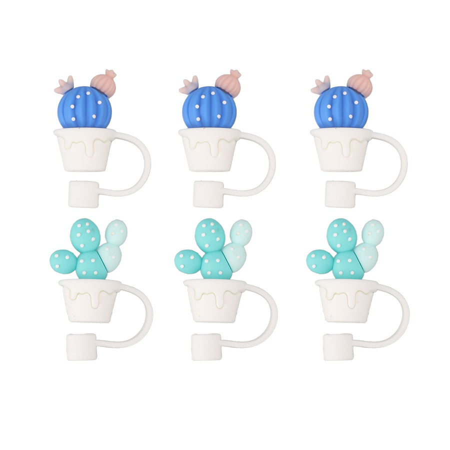 6Pcs Straw Cover Cap Cute Cartoon Reusable Silicone Toppers Drinking Tips Lids Plugs Type A