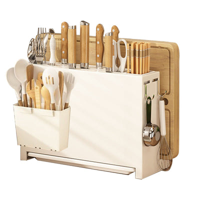 White Kitchen Chopsticks Knife Stand Cutting Board Integrated Magnet Draining Holder for Home