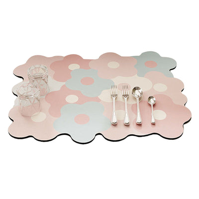 Kitchen Counter Dish Drying Mat Refreshing Cute Elegant Heat Resistant Absorbent Dishes Drain Mat Pink and Blue 11.8 X 15.7in