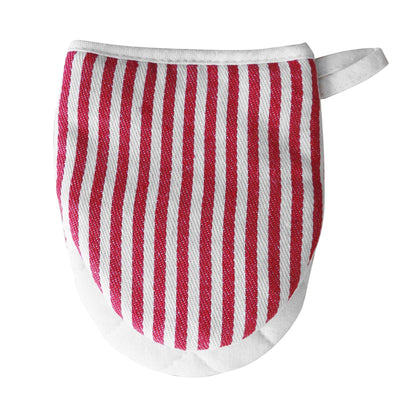 Microwave Oven Gloves Heat Resistant Stripe Pattern Thick Cotton Oven Mitts with Lanyard Red