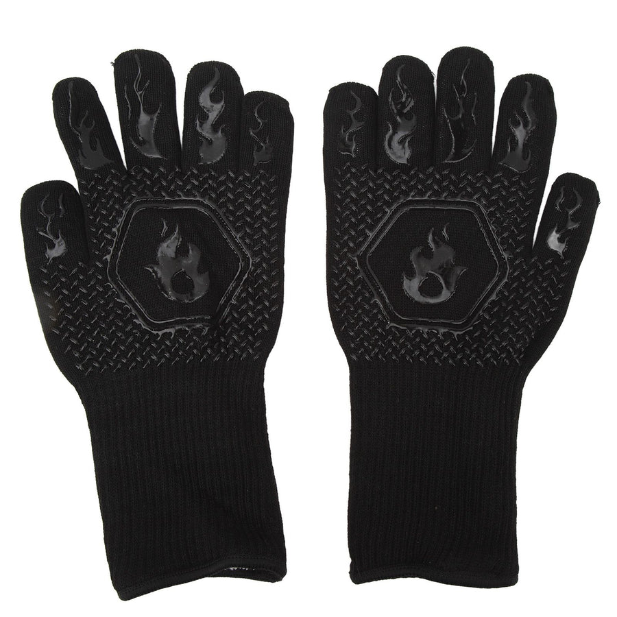 BBQ Gloves Fireproof 800℃ Heat Resistant Double Sided Silicone Large Grill Gloves for Oven Barbecue Cooking Black