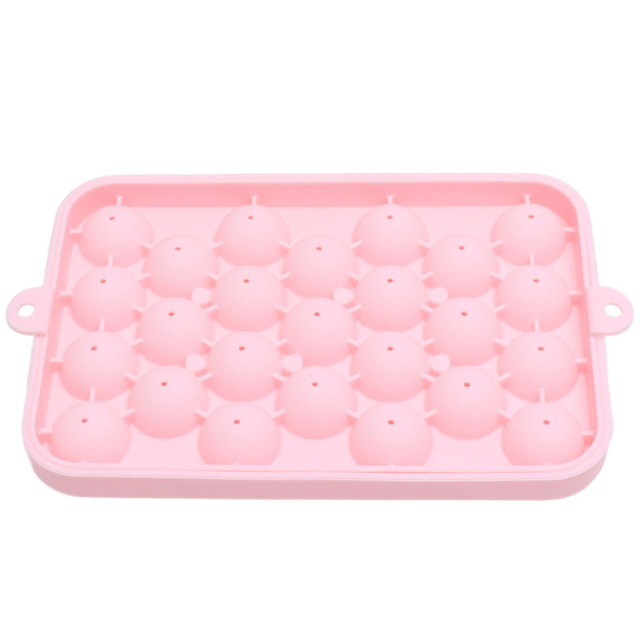 25 Grid Ice Cube Tray Easy Release Silicone Ice Ball Maker Mold Mini Round Ice Sphere Tray with Lid Pink