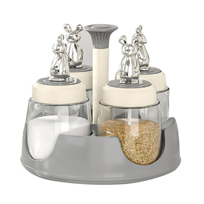 Rotating Spice Rack Salt Shaker with Lid Glass Flavoring Bottle for Kitchen Restaurant Home Gray