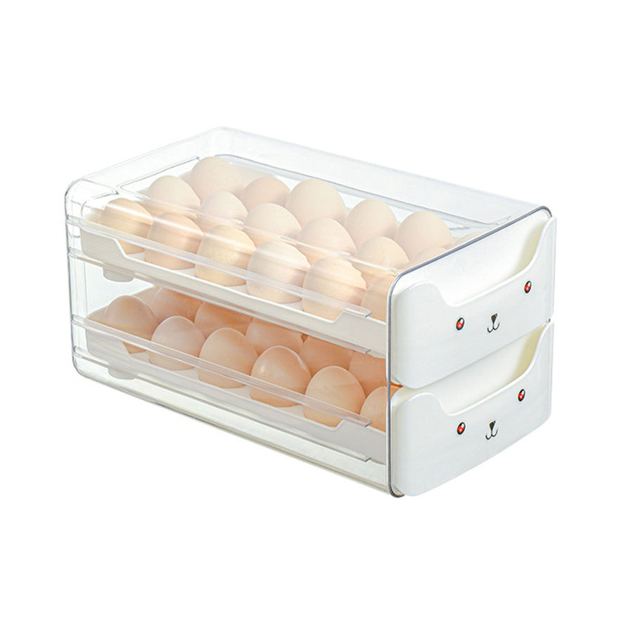 Double Layer Egg Drawer Transparent Lengthen Independent Slot Egg Holder Egg Storage Container for Refrigerator White