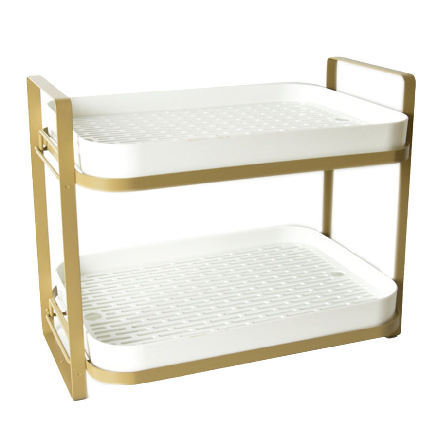 Double Layer Coffee Mug Holder Large Capacity Tea Set Storage Rack Kitchen Tray Drain Box Mug Stand White