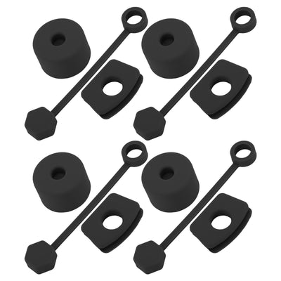 4 Set Silicone Spill Proof Stopper Set Tumbler Accessories Including Straw Cover Cap Square Leak Stopper Round Lid Stopper Plug Black