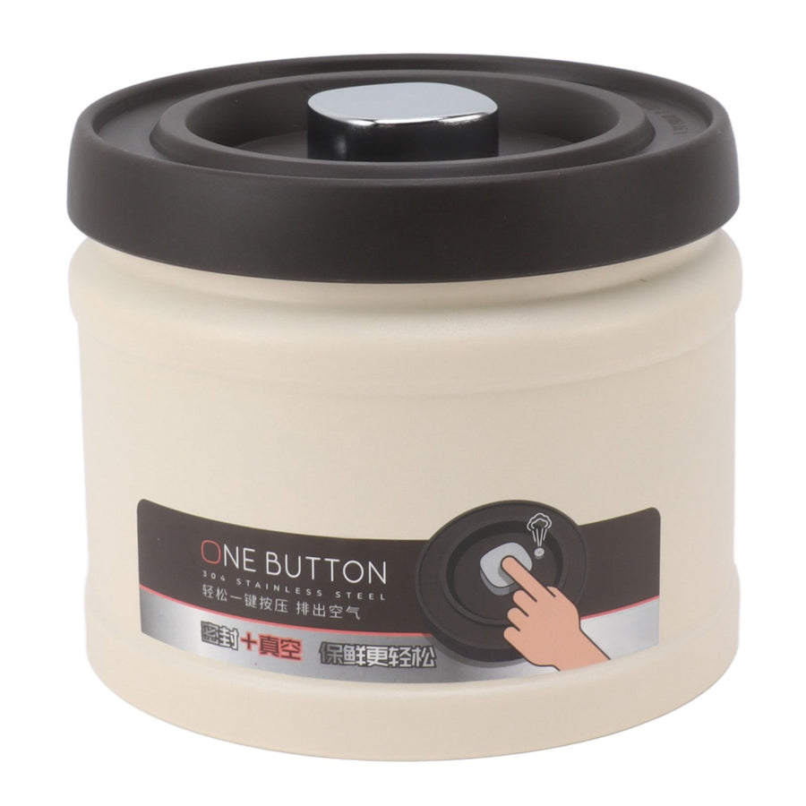 Vacuum Sealed Coffee Container 304 Stainless Steel Press Type Airtight Food Storage Container for Coffee Beans Tea Nuts 1100ML Beige