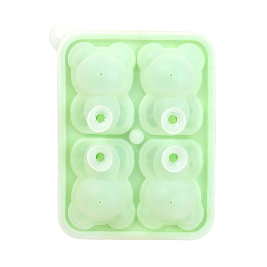 Little Bear Shape Ice Mold 4 Grids Silicone Ice Block Mould for Making Ice Cream Cake Candle Green