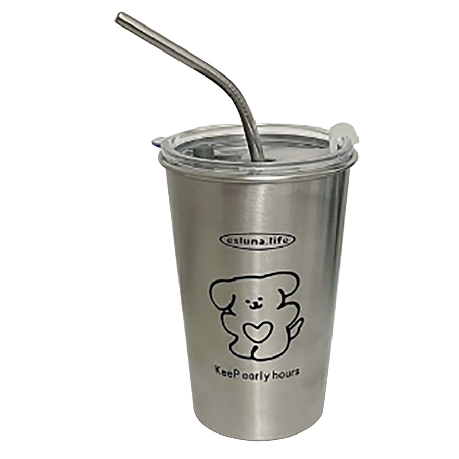 Stainless Steel Cold Tumbler 500ml with Metal Straws Lid Iced Coffee Travel Mug for Coffee Water Tea Loving Dog