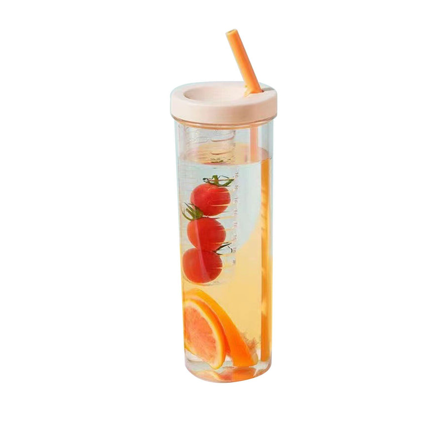 700ml Straw Cup Transparent Plastic Water Bottle with Straw Portable Juice Cup Drinking Bottle Pale Yellow