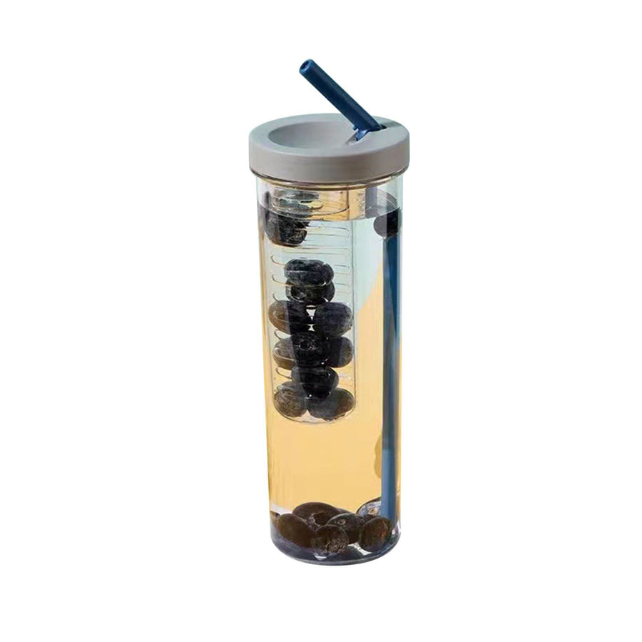 700ml Straw Cup Transparent Plastic Water Bottle with Straw Portable Juice Cup Drinking Bottle Gray